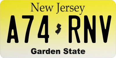 NJ license plate A74RNV