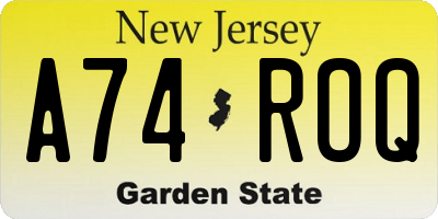 NJ license plate A74ROQ