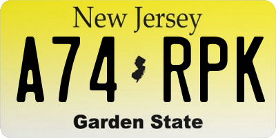 NJ license plate A74RPK