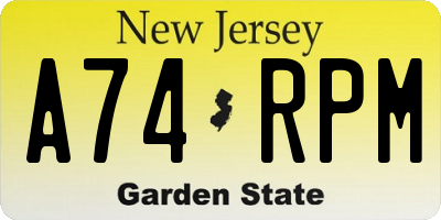 NJ license plate A74RPM