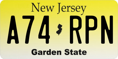 NJ license plate A74RPN