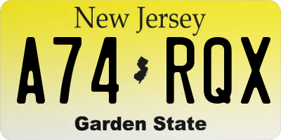 NJ license plate A74RQX