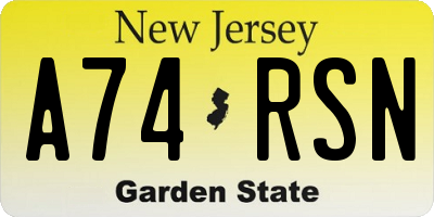 NJ license plate A74RSN
