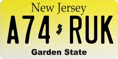 NJ license plate A74RUK