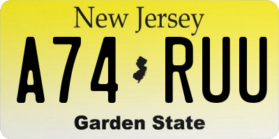 NJ license plate A74RUU
