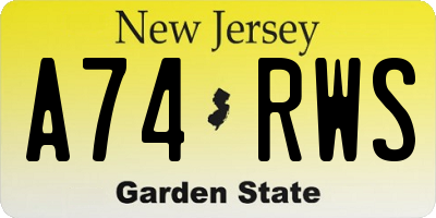 NJ license plate A74RWS