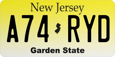 NJ license plate A74RYD