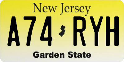 NJ license plate A74RYH