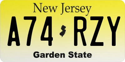 NJ license plate A74RZY