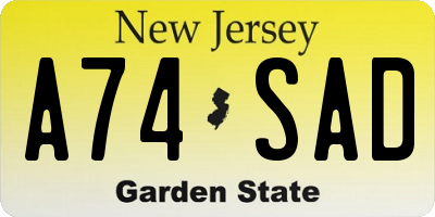 NJ license plate A74SAD