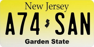 NJ license plate A74SAN