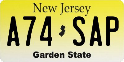 NJ license plate A74SAP