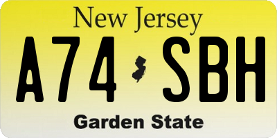 NJ license plate A74SBH