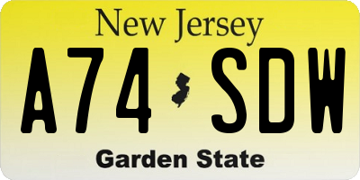 NJ license plate A74SDW