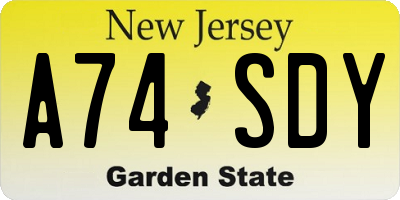 NJ license plate A74SDY