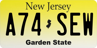 NJ license plate A74SEW