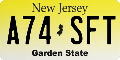 NJ license plate A74SFT