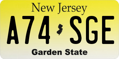 NJ license plate A74SGE