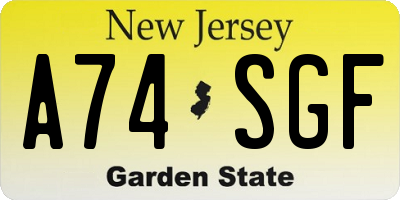 NJ license plate A74SGF