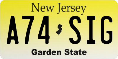 NJ license plate A74SIG