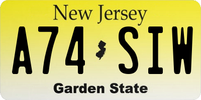 NJ license plate A74SIW