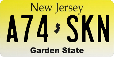NJ license plate A74SKN