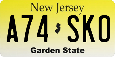 NJ license plate A74SKO