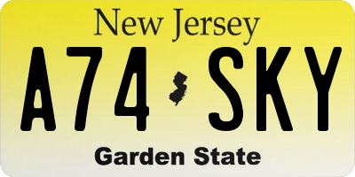 NJ license plate A74SKY