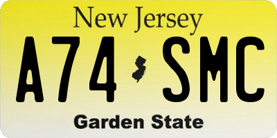 NJ license plate A74SMC