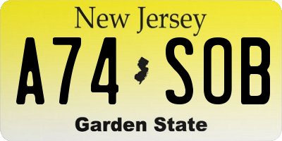 NJ license plate A74SOB