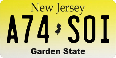 NJ license plate A74SOI