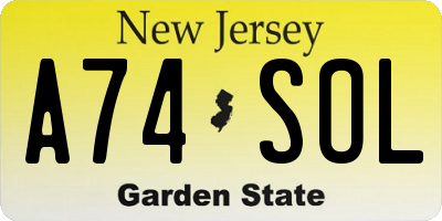 NJ license plate A74SOL