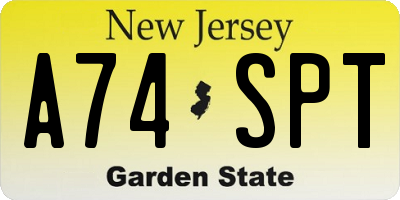 NJ license plate A74SPT