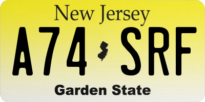 NJ license plate A74SRF
