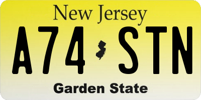 NJ license plate A74STN
