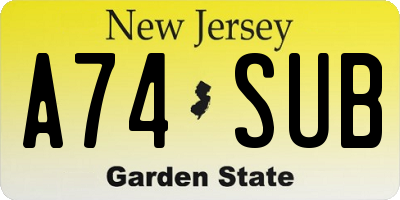 NJ license plate A74SUB