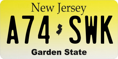 NJ license plate A74SWK