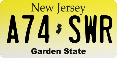 NJ license plate A74SWR