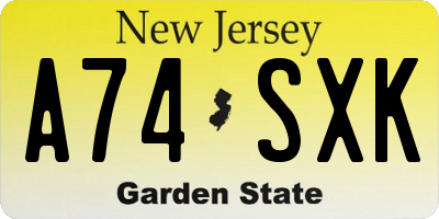NJ license plate A74SXK