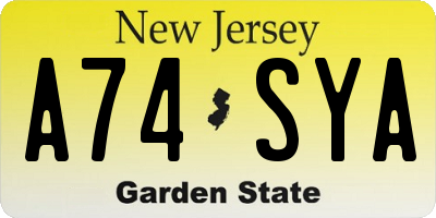 NJ license plate A74SYA