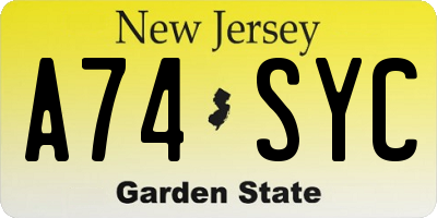 NJ license plate A74SYC