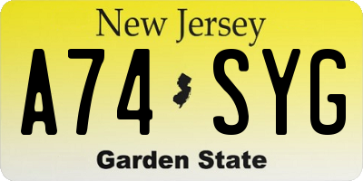 NJ license plate A74SYG