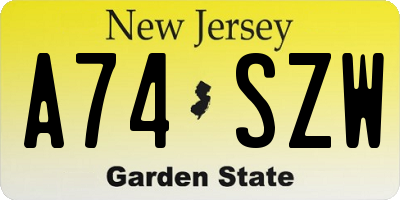 NJ license plate A74SZW