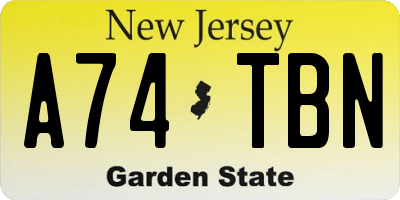 NJ license plate A74TBN