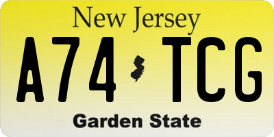 NJ license plate A74TCG