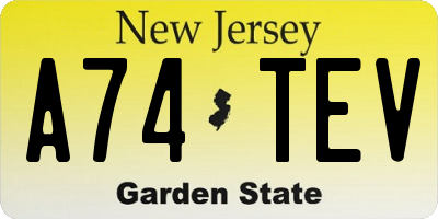 NJ license plate A74TEV