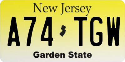 NJ license plate A74TGW