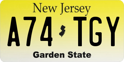 NJ license plate A74TGY