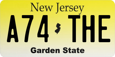 NJ license plate A74THE