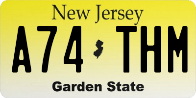 NJ license plate A74THM